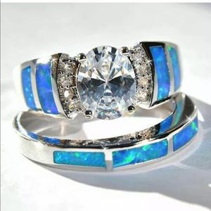 2 pc blue 925 engagement ring